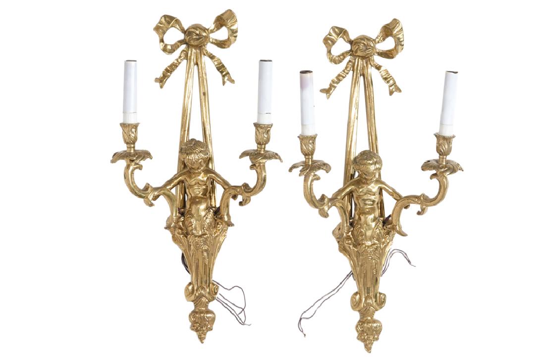 Pair Louis XVI Style Gilt Bronze Wall Lights (1 of 10)