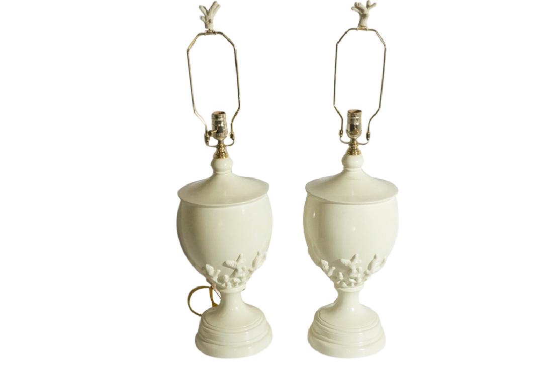 Pair White FLORIDA REGENCY Urn Lamps (1 of 10)