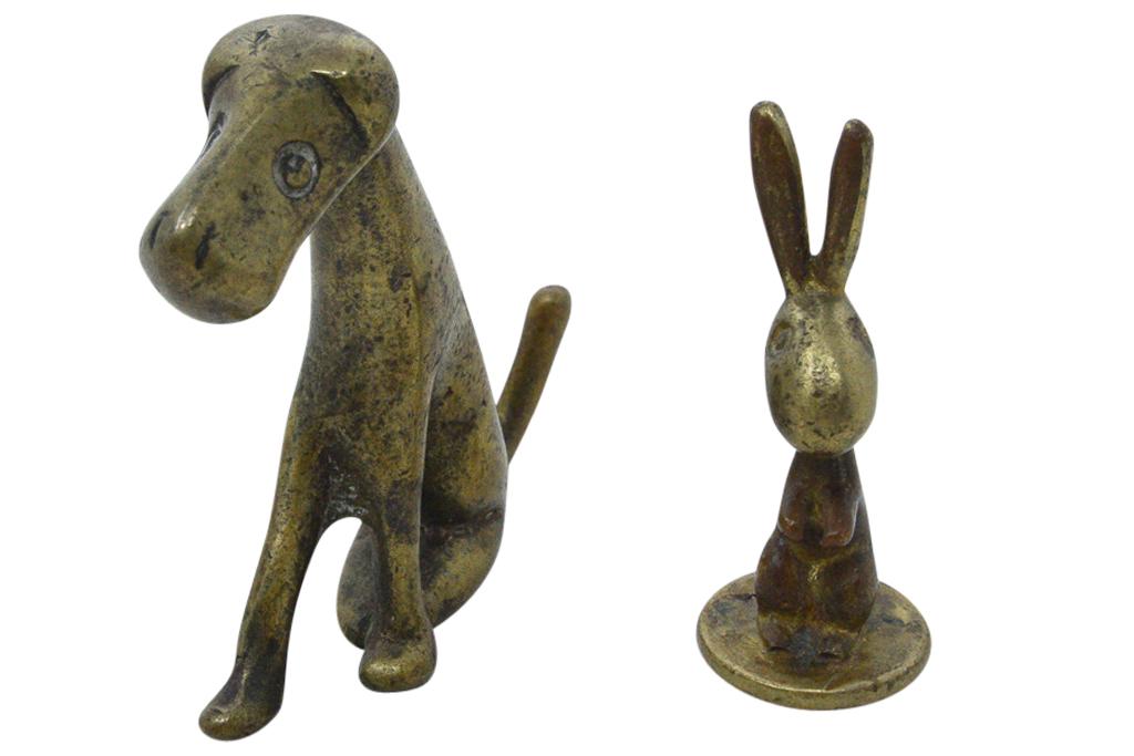 Two Vintage Art Deco Bronze Figurines Dog & Rabbit (1 of 5)