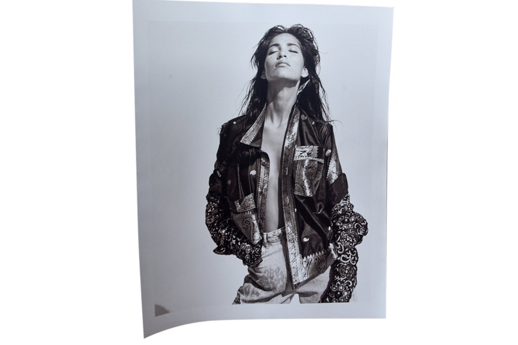 Michel Comte (b. 1954) Fashion Photograph: Black and white fashion photograph depicting a model. By Swiss fashion photographer Michel Comte. Stamped and numbered to back. 60"H x 20"W