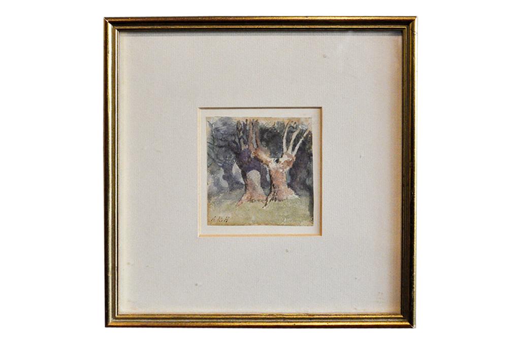 Arthur Boyd Houghton (British/Indian, 1836-1875): Watercolor "Study of Trees in Epping Forest". Signed with ABH initials lower left. Label on verso "Fry Gallery, The artist's sale, Christies, March 16, 1876. Lot 49. Artist bio: His work was varied an