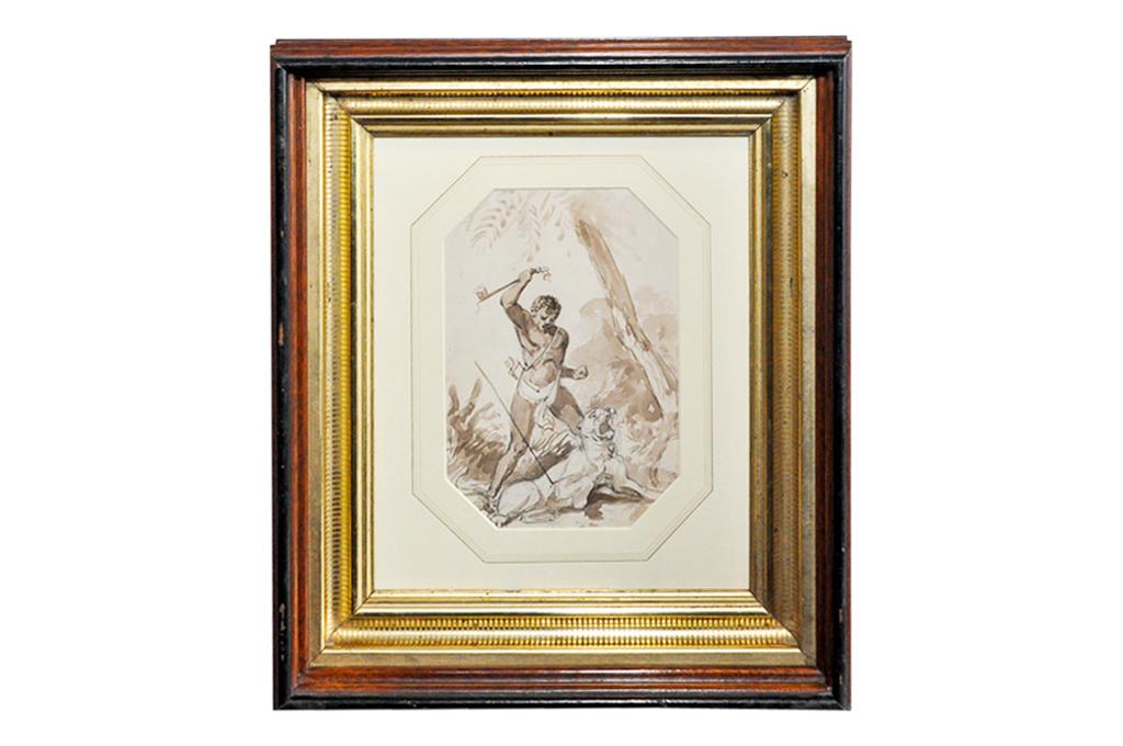 Henry Edward Corbould, R.I. (British, 1815 - 1905): "Tiger Hunt". Brown wash over pencil. From a collection of his drawings. Label on verso. Housed in a wood and gilt frame, minor losses to frame. Artist bio: In 1834, 1835, and 1836 Corbould won gold m