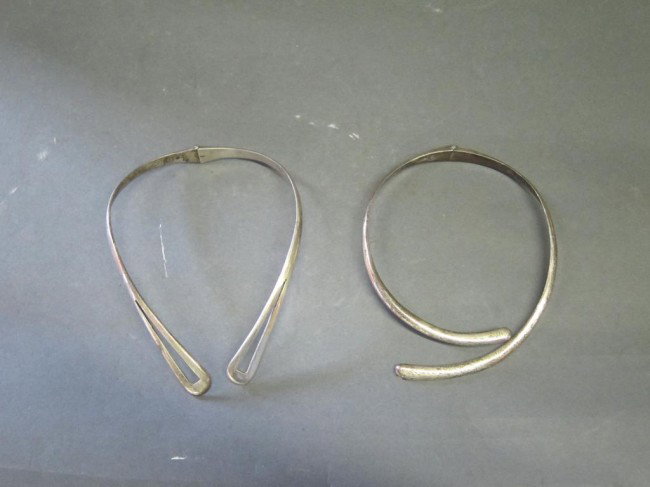 TWO STERLING SILVER NECKLACES:: Mexican, bearing maker's touch marks. Arts and Crafts design. 4.7toz.
