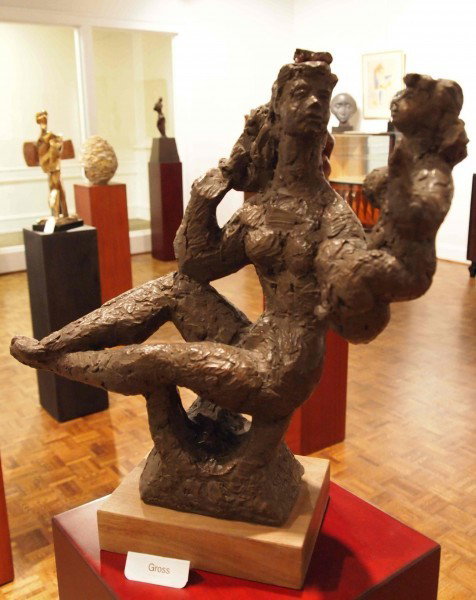 CHAIM GROSS (1904-1991):: "Mother and Child" plaster with brown patina sculpture. Circa 1965. Signed by artist. This piece is listed in the Smithsonian Museum of American Art under control number IAS 9E990021 18.5"H X 17"W X 8
