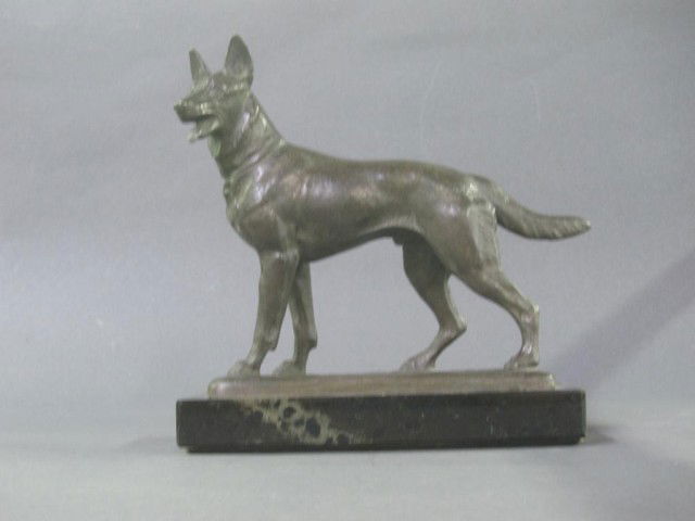 FRITZ DILLER (GERMAN, 1875-1945): Bronze German Shepherd on marble base. Signed and dated "F. Diller 34"