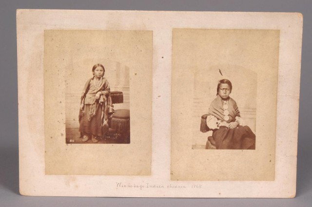 NATIVE AMERICAN PORTRAIT PHOTOGRAPHS: including a pair of Winnebago children from 1868, and a group portrait.
