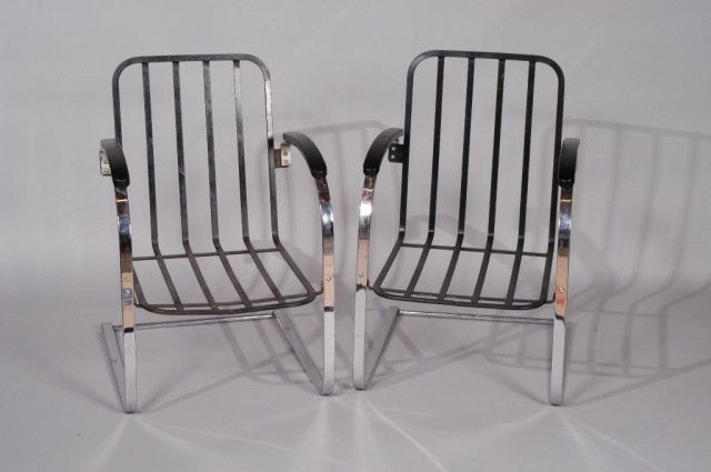 PAIR OF GILBERT ROHDE CHROME STRAP ARM CHAIRS