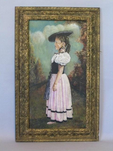 SARA LAKE (AMERICAN, 20TH CENTURY):: An oil on board painting of a young Spanish girl. 22.5"H X 13.5"W