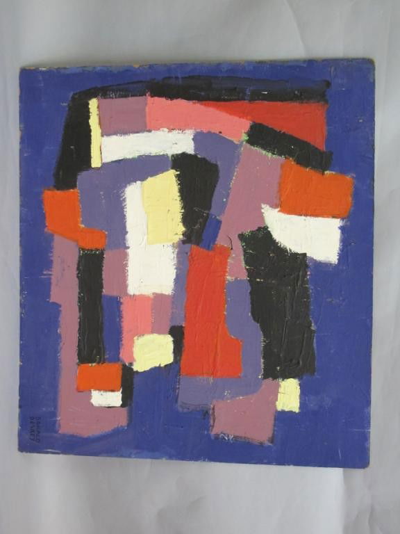 DONALD DESKEY (AMERICAN,1894-1989): An acrylic on masonite abstract painting by the master 20th century designer, Donald Deskey. Signed lower right. 27"H X 30"W From the estate of Michael Deskey