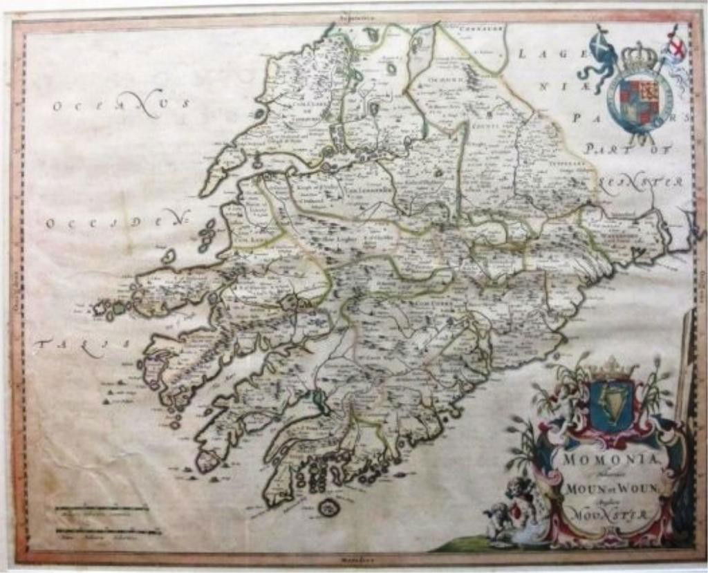 HAND COLORED MAP OF IRELAND BOOKPLATE: 18th century 16.75" X 20.75" Provenance: A New Haven, CT estate
