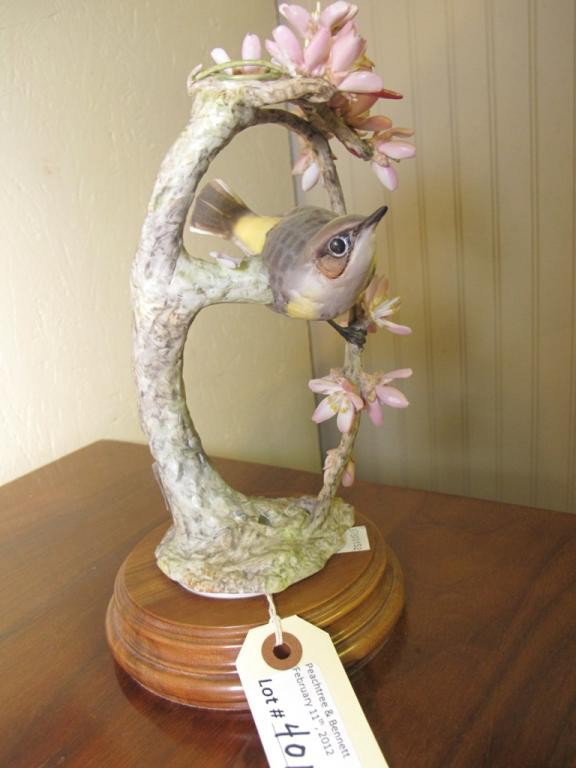 ROYAL WORCESTER, MYRTLE WARBLER: Myrtle warbler mounted into fitted base. Marked and signed, Doughty. 9 1/2"H Provenance: The Ferst Estate
