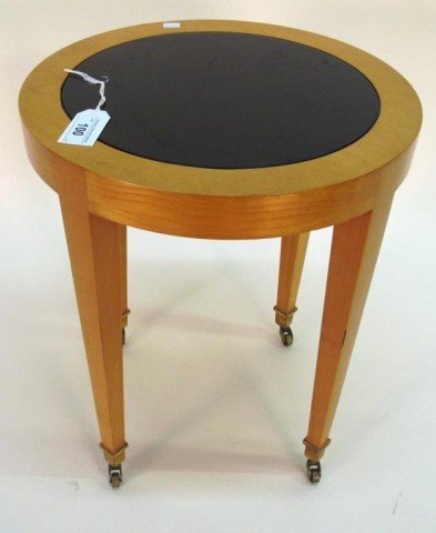 DECO STYLE STAND:: A Biedermeier style circular stand on casters.