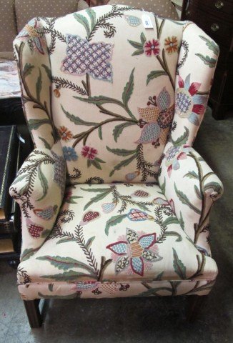 EMBROIDERED WINGBACK ARM CHAIR:: EMBROIDERED WINGBACK ARM CHAIR: