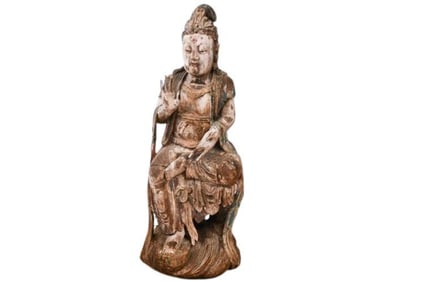 BHA643 Antique Monumental Carved Chinese Quan Yin Statue