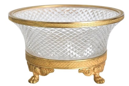 BHA667 French Gilt Dore Bronze and Crystal Empire Center Bowl