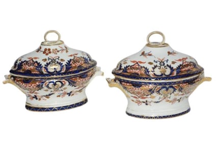 BHA535 Pair of Royal Crown Derby Porcelain King's Pattern Sauce Bowls