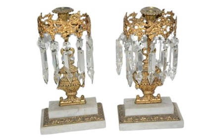 BHA526 Antique Girandole Bronze Candlesticks with Prisms