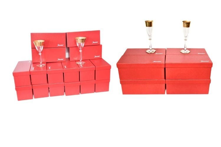 BHA638 Set of Twenty-four (24) Concorde Baccarat Goblets Champagne, Wine & Water: Some of the Finest Crystal Goblets Baccarat Ever Made. Rare and hard to find Pattern. Originally Retailed for over $700 pear stem. With original boxes, 8- 9" Champagne Flutes, 8 - 8 x 3.5 Wine Goblets