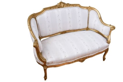 BHA642 Antique Carved and Gilt Louis XV Style Loveseat