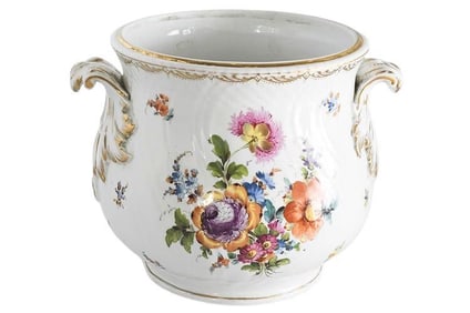 BHA675 HAND PAINTED DRESDEN 2 HANDLE Cache POT