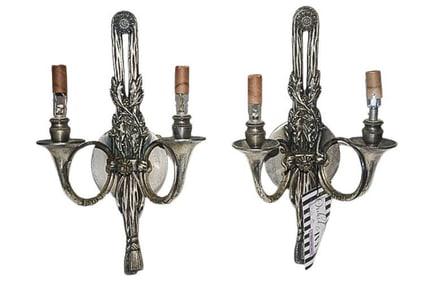BHA550 Pair of Silver Plated Two Arm Wall Sconce