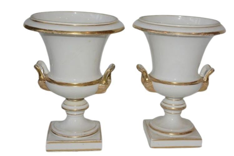 BHA559 Pair of Antique 19th Century French Empire Old Paris Porcelain Urns: Please note: the title of the item denotes what is included. Items are sold as photographed please refer to photos for condition. ALL ITEMS SOLD AS-IS