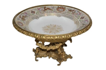 BHA580 Sevres Louis Philippe Gilt Bronze Mounted Porcelain Compote