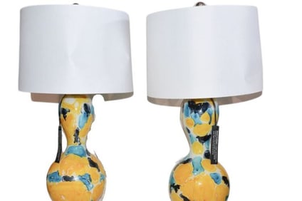 BHA599 Pair of Glass Double Gourd Vase Table Lamps