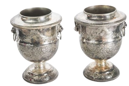 BHA654 Pair of Vintage Silver Plate Wine Coolers