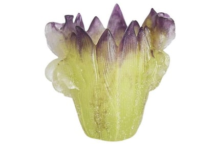 BHA762 Daum France Crystal Iris Vase Green Purple Pate De Verre Signed