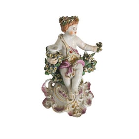 BHA764 Antique Derby Porcelain Candle Stick Cherub Figurine