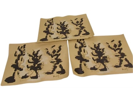 Jacques Lipschitz (1891-1973) Three  Signed Abstracts Prints on Olive Toned Paper