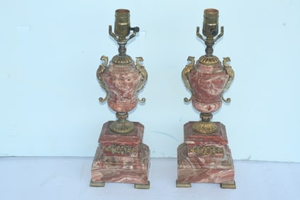 BHA464 Pair 19th cent. Marble and Bronze Urn Lamps
