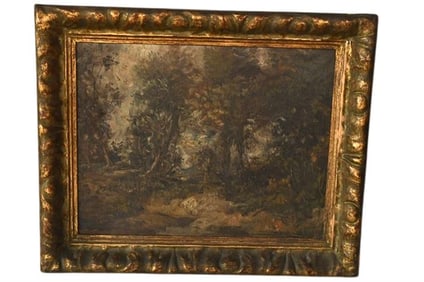 BHA877 Antique Oil on Canvas Landscape in Gilt Frame