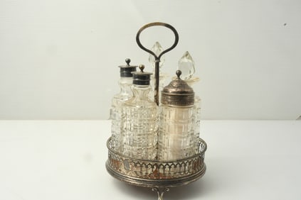 Antique English Sterling and Crystal Caster set
