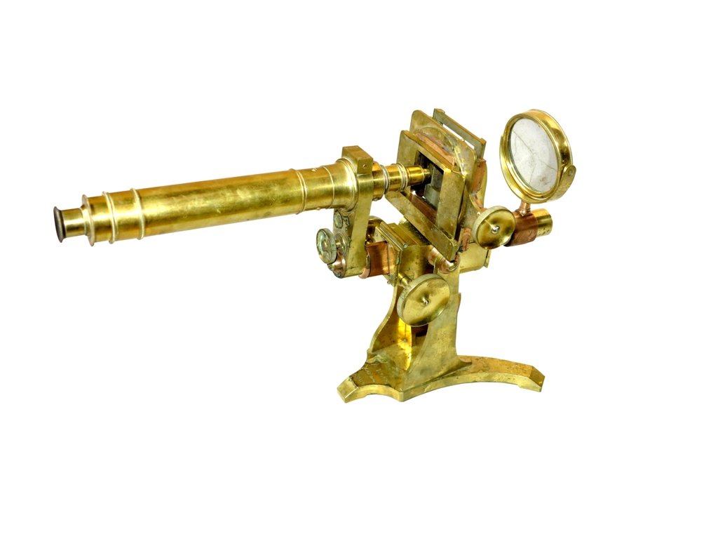 A. ROSS ENGLISH BRASS MICROSCOPE:: An antique English brass scientific instrument. The base engraved "A - Ross, London, No. 382". 19.25"H