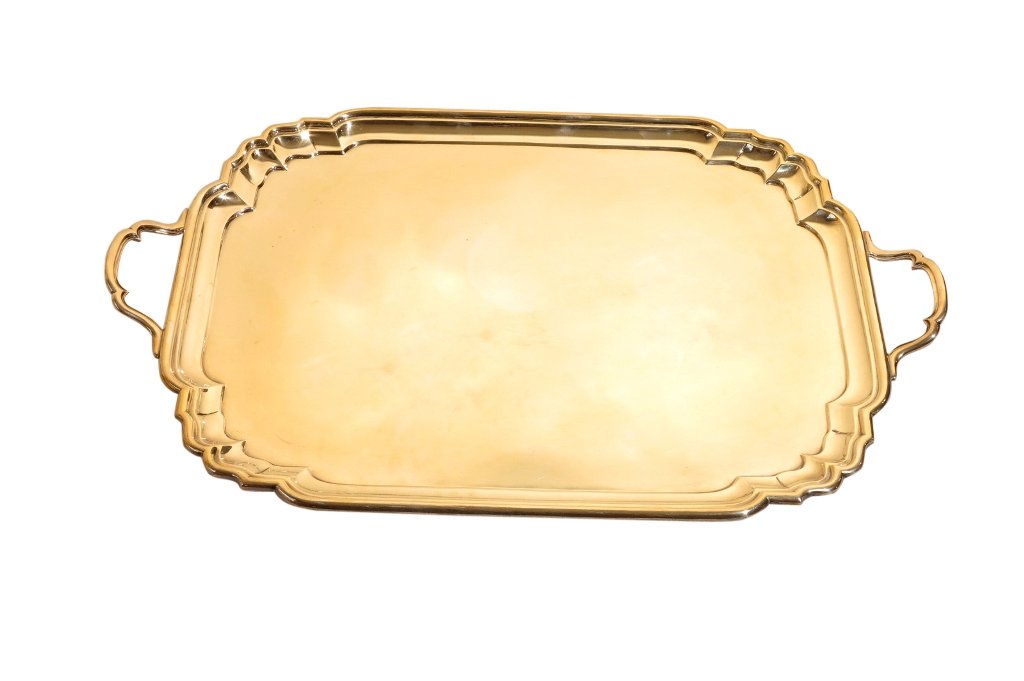 CHRICHTON STERLING SILVER TRAY: In the Georgian style with twin handles. 30.75" X 19.5" Provenance: From a fine 1000 Park Ave NYC Estate