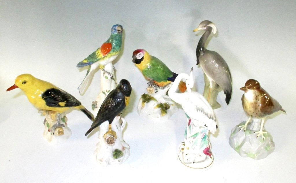 COLLECTION 7 PORCELAIN BIRDS: Including Capodimonte and Copeland spode.