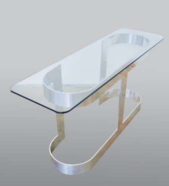 WILLY RIZZO ALUMINUM CONSOLE WITH GLASS:: WILLY RIZZO ALUMINUM CONSOLE WITH GLASS: