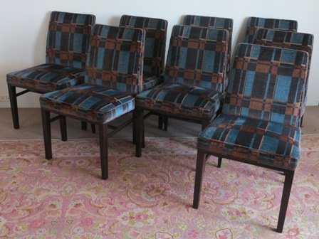 A SET OF 8 WORMLEY FOR DUNBAR DINING CHAIRS:: This fine example of a Wormley design whose Janus line mission statement, "looking to the future while keeping our eyes on the past," helped to inspire many wonderful designs. These mid 1950s chairs f