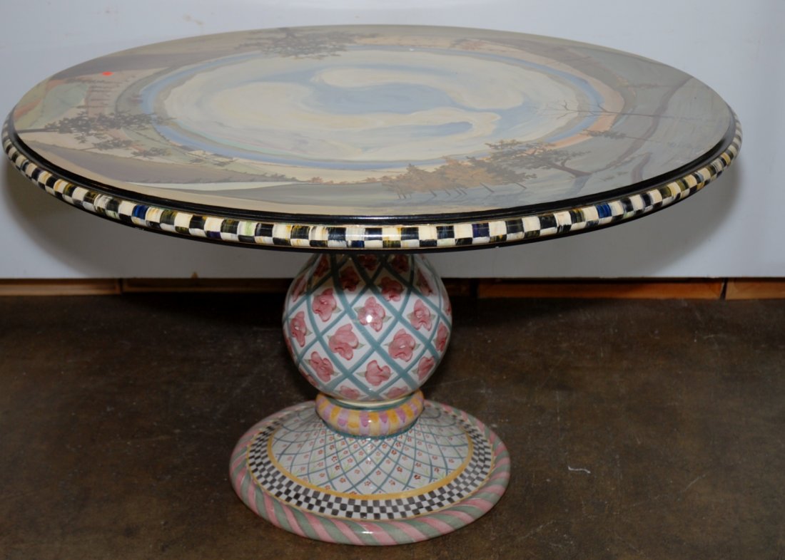 MACKENZIE-CHILDS PAINTED CENTER TABLE: 29.5"H x 49"D