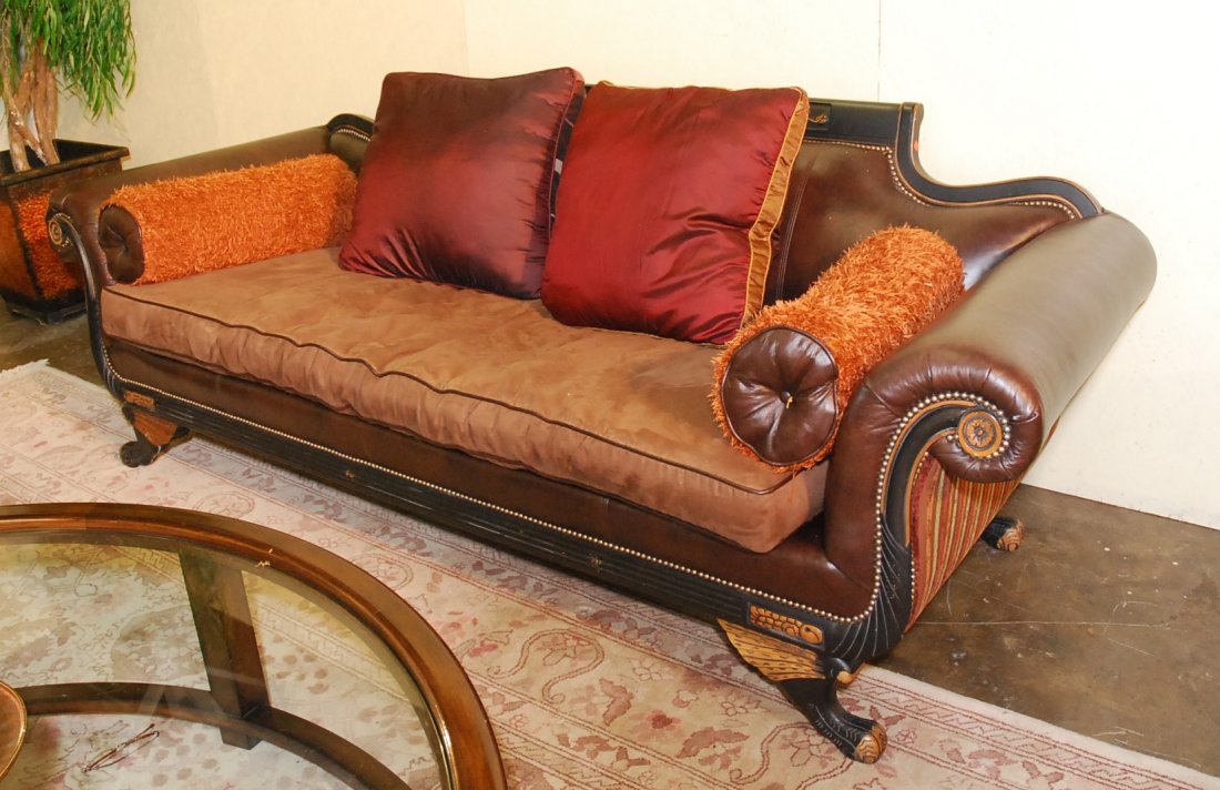 SUEDE & LEATHER SOFA: 99"W X 36"D