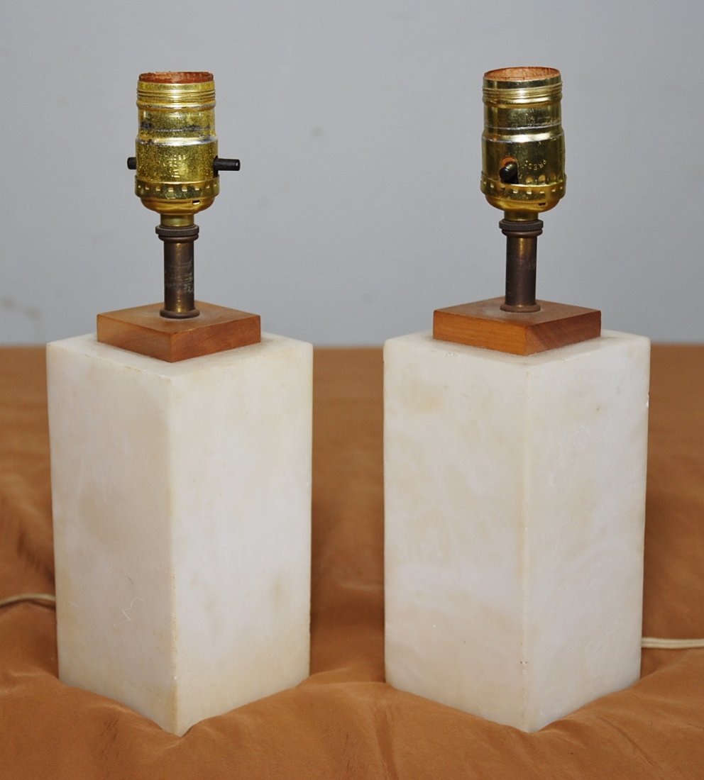 PAIR WHITE MARBLE LAMPS POSSIBLY GEORGE NELSON: Italy, 6.3"H marble