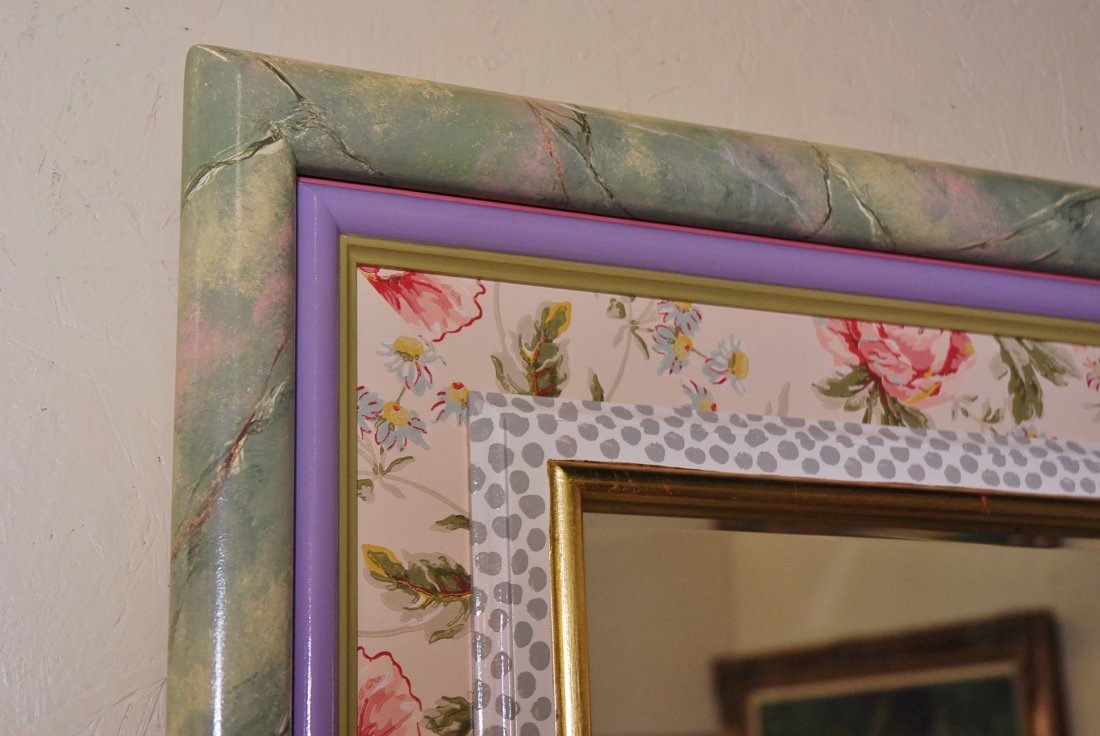 MACKENZIE-CHILDS HAND PAINTED BEVELED MIRROR: 31" X 37"