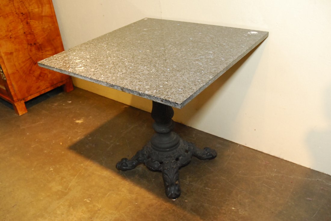 BLACK MARBLE TABLE ON CAST IRON BASE: 29.5"H