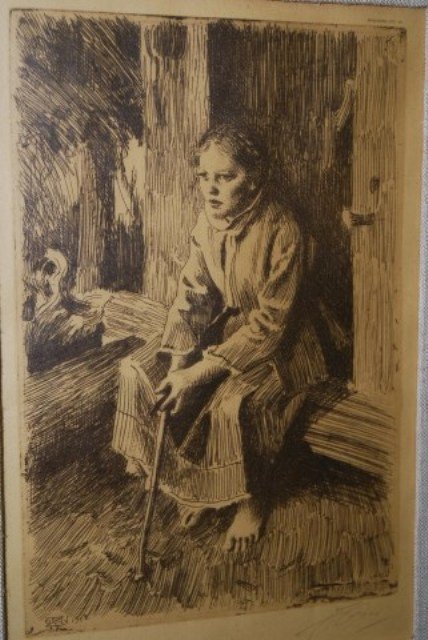 ANDERS ZORN ETCHING SEATED WOMAN: Pencil signed. dated 1912. 20.25"H x 15.5"W