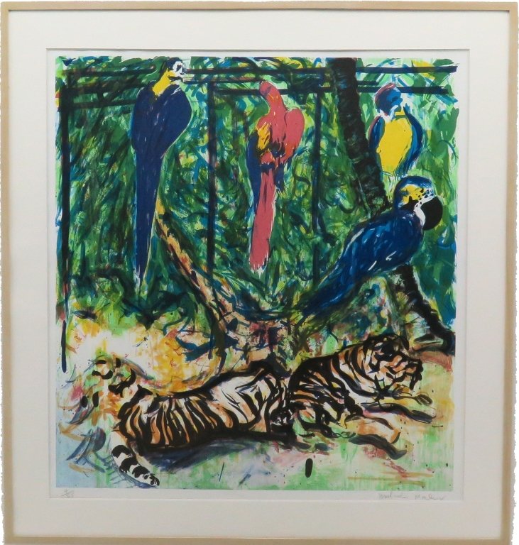 MORLEY, MALCOLM (b. 1931, British): Colored lithograph on paper. Signed lower right in pencil Malcolm Morley and numbered 4/55 lower left. 1981. Bears label in verso. Custom framed. Measures: 42½" H x 39½" W. PROVENANCE: An extensive 