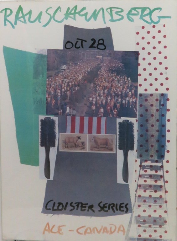 RAUSCHENBERG, ROBERT (1925-2008, American): Colored print. Titled: "Cloister series", ACE-CANADA Unsigned. Dated in plate Oct. 28 Bears label on verso. Mounted in a acrylic frame. Measures: 50½" H x 36¼" W PROVENANCE: An extensive collection
