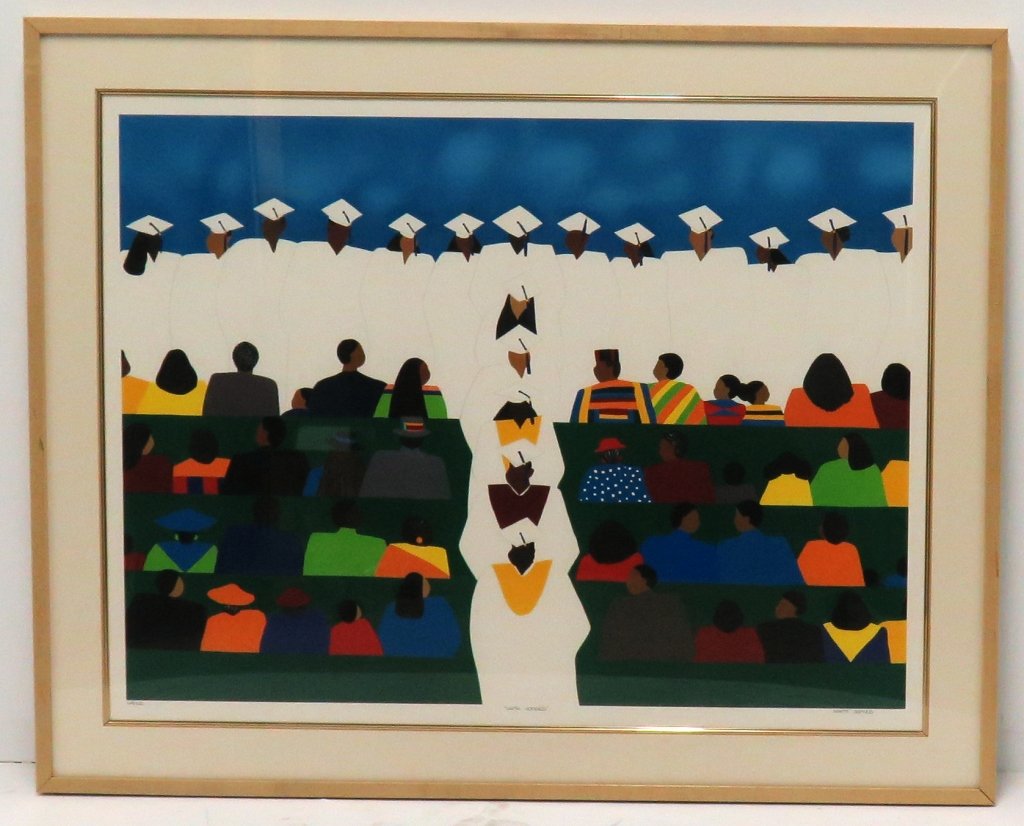 SAINT JAMES: Colored serigraph on paper. Titled: " With Honors" lower middle. Pencil signed lower right Saint James and numbered 64/100 lower left. Custom framed. Measures: 23½" H x 31¼" W. PROVENANCE: An extens