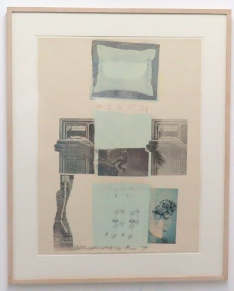 RAUSCHENBURG, ROBERT (1925-2008, American): Colored silkscreen on cream wove paper. Titled: "Black Out". Edition of 100 from a suite of 9. Signed lower middle Rauschenberg in pencil and numbered 18/100, '78. Custom framed. Measures: 30¼" H x 2